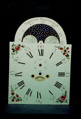 Unknown maker, Birmingham: Arched with moon dial, 1754 / Clockmaker: Richard Simister, Birmingham, 1755–1801