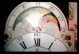 James Wilson, Birmingham: Arched with moon dial (close up), 1780s / Clockmaker: Daws & Woodruff, Elizabeth Town, New Jersey, USA