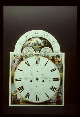 Beilby Hawthorne & Whitaker, Newcastle: Arched with moon dial, 1795–1815 / Clockmaker: Joshua Bates, Huddersfield, 1814–37
