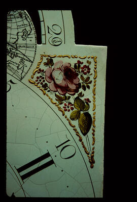 James Wilson, Birmingham: Arched with moon dial (corner detail) / Clockmaker: John Winstanley, Holywell, 1748–1843