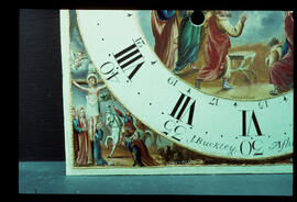Unknown maker, Manchester: Arched with moon dial (corner detail), 1780-1820 / Clockmaker: J. Buckley, Ashton, 1820