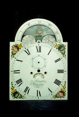 Walker & Hughes, Birmingham: Arched with moon dial, 1830+ / Clockmaker: John Handley, Runcorn, 1828–65