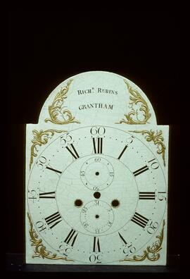 Osborne & Wilson, Birmingham: Gesso in arch dial, c.1774 / Clockmaker: Richard Rubins, Grantham, 1753–97