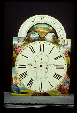 Unknown maker: Arched with moon dial / Clockmaker: M. Hurst, Middleton, 1858