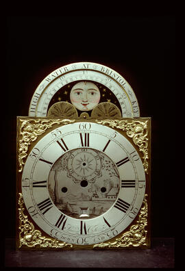 Unknown maker: Brass arched moon dial / Clockmaker: Samuel Collings, Downend, Bristol, 1770
