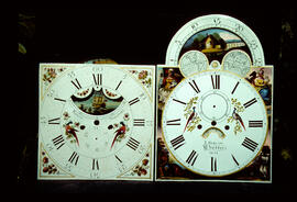 James Wilson, Birmingham: 12 o'clock moon dial (left), 1851–1780s / Clockmaker: Barlow, Stockport, 1795