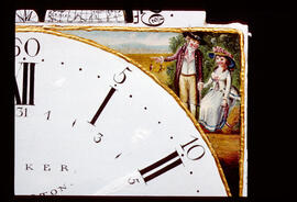 Unknown maker, Manchester: Arched with moon dial (corner detail) / Clockmaker: Barker, Wigan Warrington