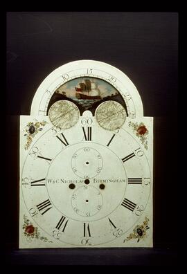 William and Caleb Nicholas, Birmingham: Arched with moon dial, c.1790 / Clockmaker: W. and C. Nicholas, Birmingham