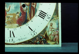 Unknown maker, Manchester: Arched with moon dial (corner detail), 1780-1820 / Clockmaker: J. Buckley, Ashton, 1820